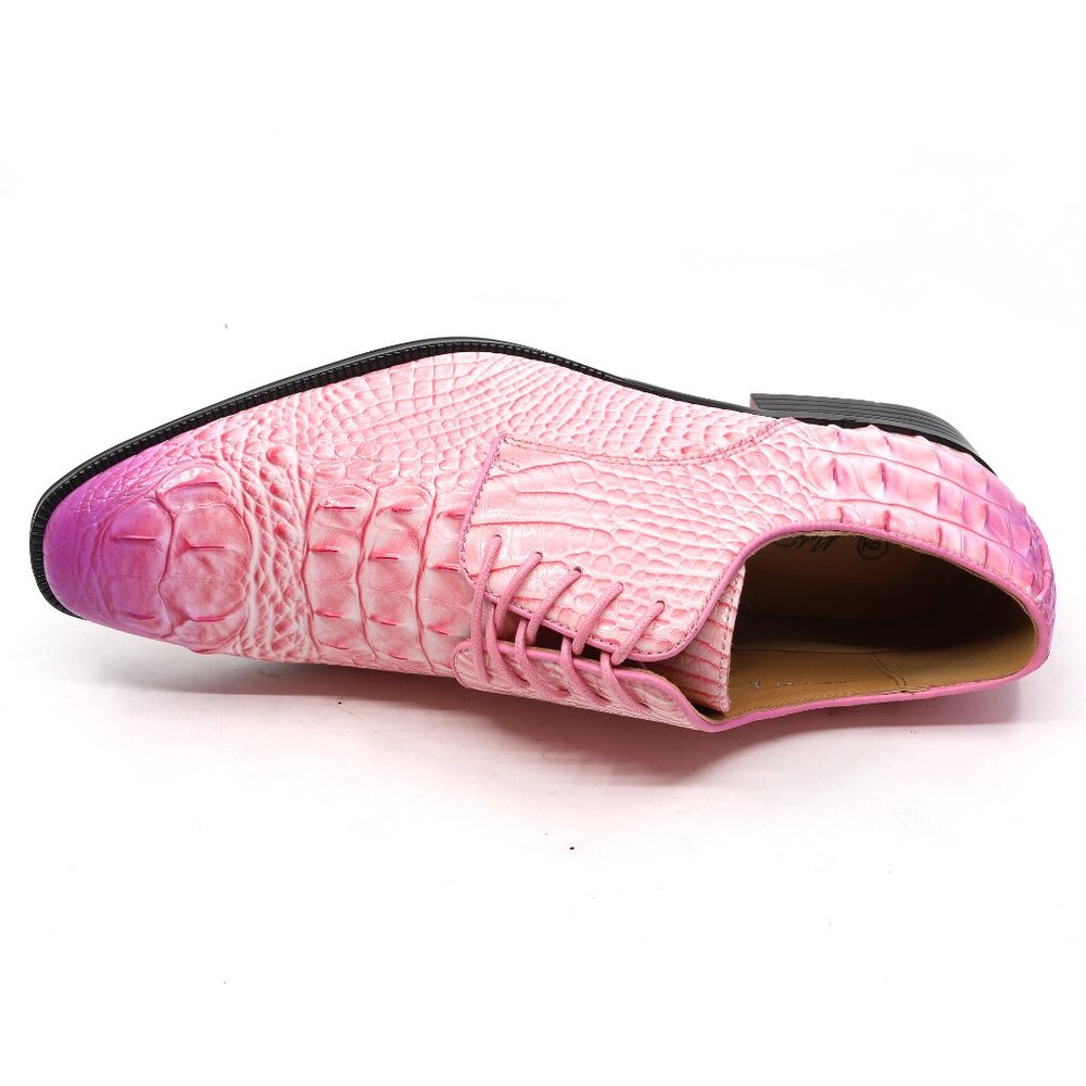 Pink Men's Crocodile Embossed Lace-Up Formal Business Dress Oxford Shoes - Picture 5 of 8